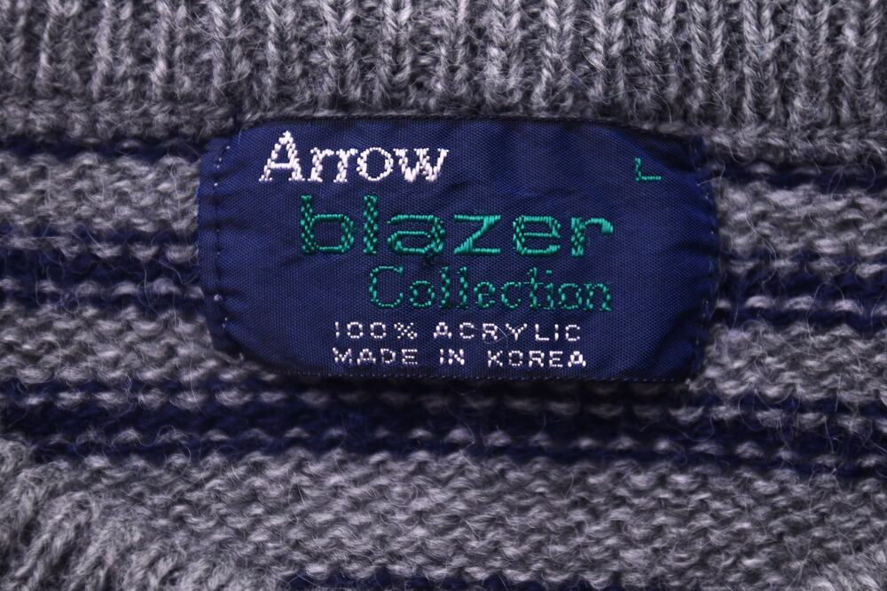 Arrow Blazer Collection Men’s Large Gray Blue Striped Crewneck Acrylic Sweater